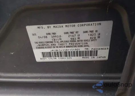 2008 Mazda Mazda3 S Touring from USA, damaged, VIN JM1BK343381151901